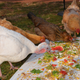 a turkey and chickens feast at the Thanksgiving for the Turkeys event at Poplat Springs Animal Sanctuary